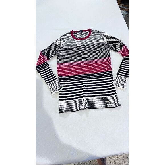 Tommy Hilfiger Women's Striped Rib Knit Long Sleeve Sweater Multi-Color Sz Large - Picture 1 of 10
